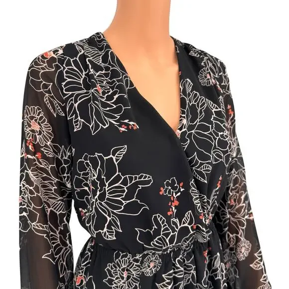 ASTR Black Floral Romper Size Medium Chiffon Boho Dark Romantic Festival Casual - Picture 4 of 16